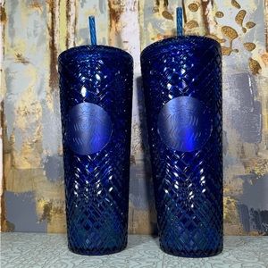 Starbucks Blue Jeweled Diamond Cut Tumbler Bundle